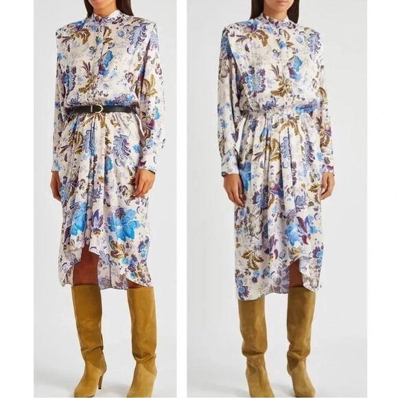 Isabel Marant Étoile Okleya Floral Pleated Midi Dress FR38 US6 Boho Chic - Picture 1 of 16